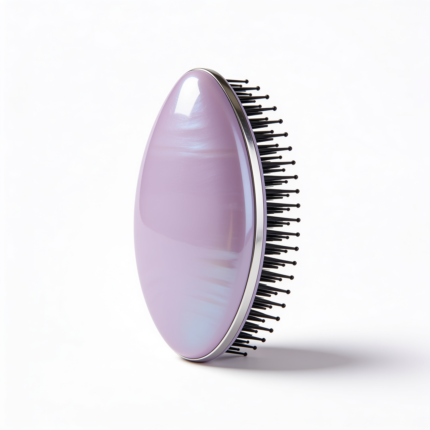 Oval Palm Detangling Brush in Lilac with Silver Rim and Black Bristles