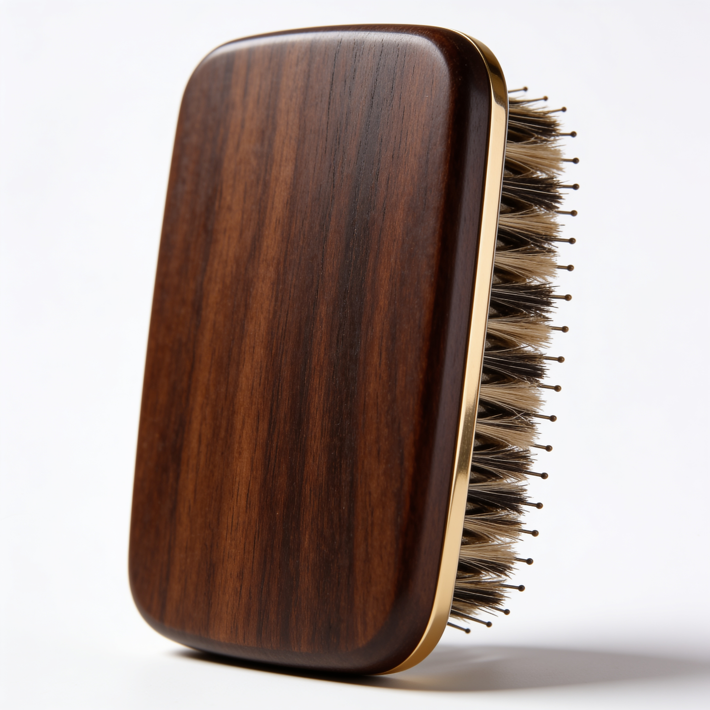 Wooden Beard Brush in Dark Brown with Gold Rim and Natural Bristles