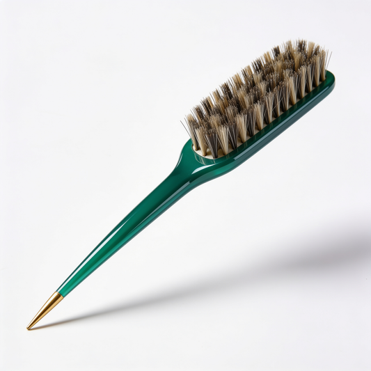 Teasing Brush in Green with Gold Tail Tip and Natural Bristles