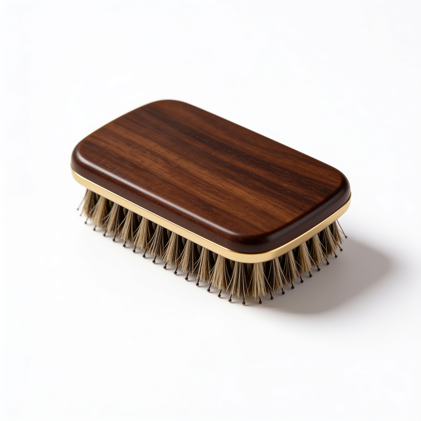 Wooden Beard Brush in Dark Brown with Gold Rim and Natural Bristles