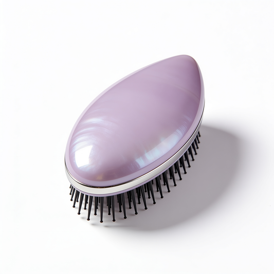 Oval Palm Detangling Brush in Lilac with Silver Rim and Black Bristles