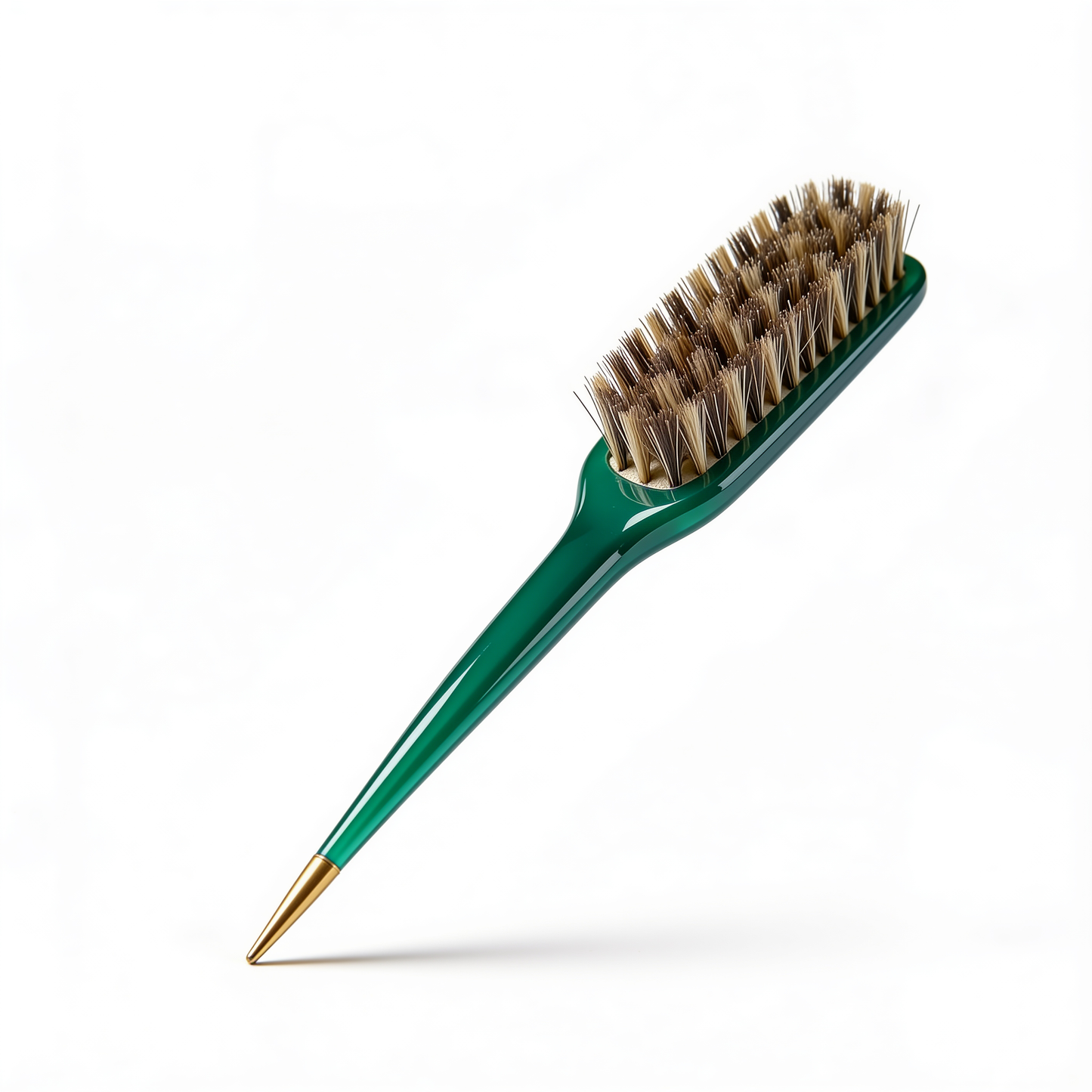 Teasing Brush in Green with Gold Tail Tip and Natural Bristles