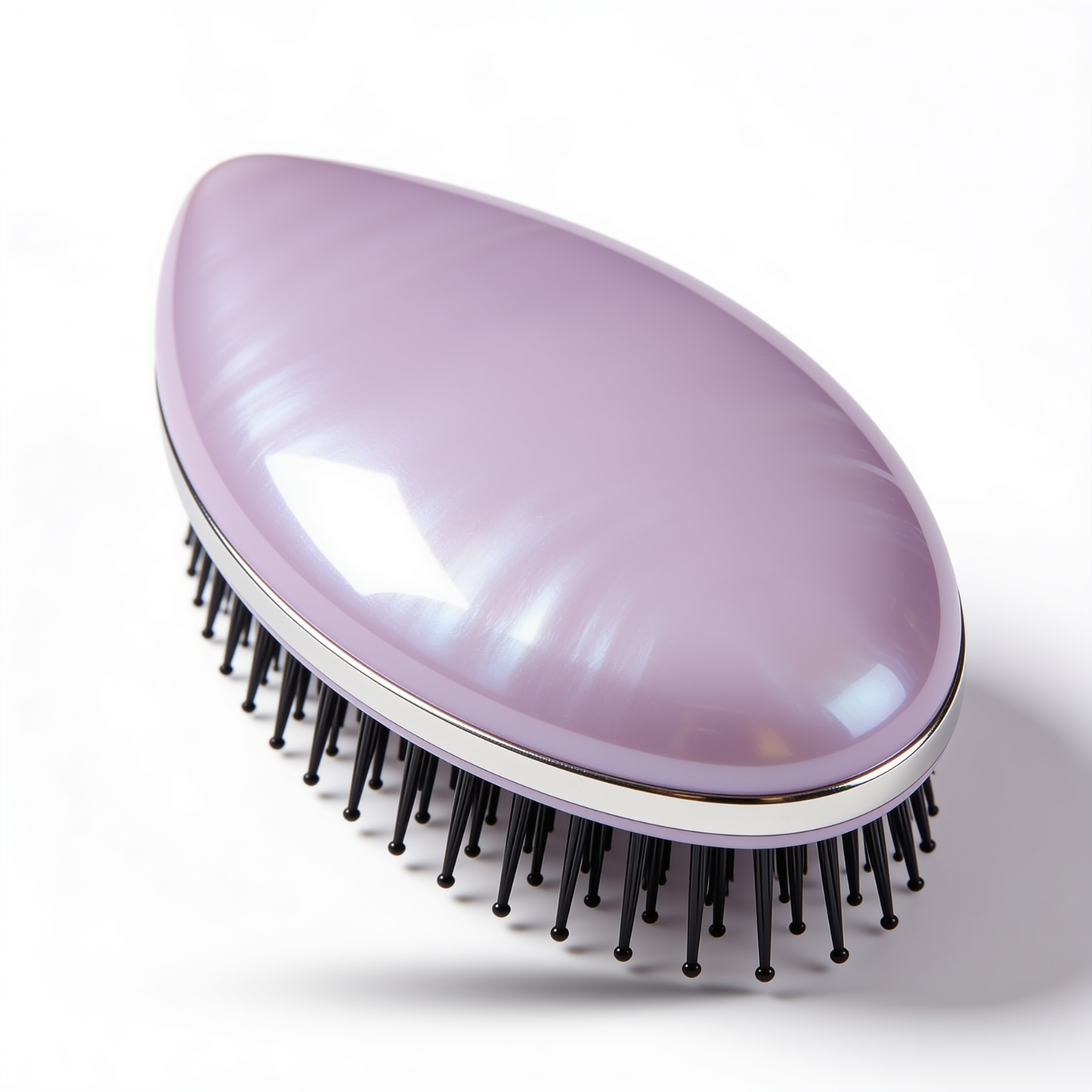 Oval Palm Detangling Brush in Lilac with Silver Rim and Black Bristles