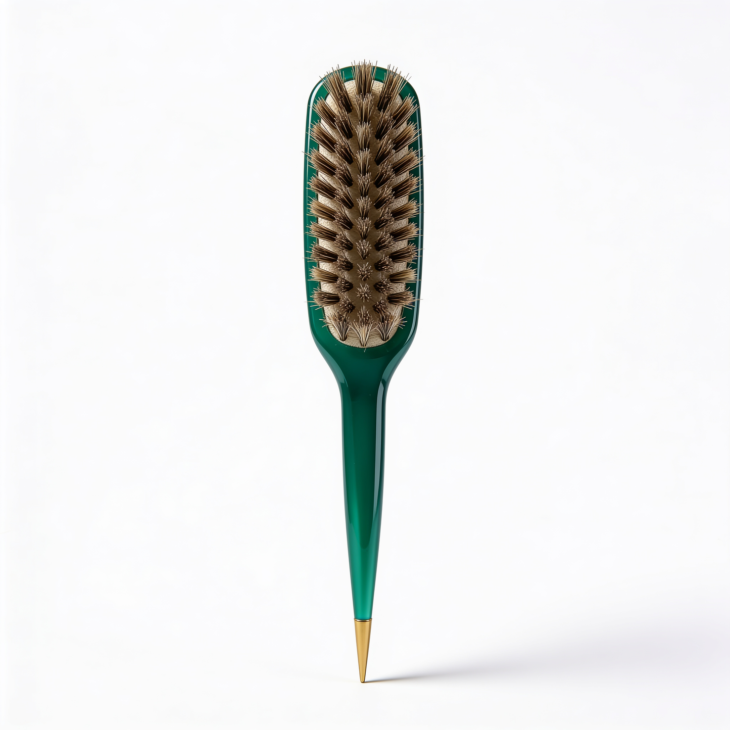 Teasing Brush in Green with Gold Tail Tip and Natural Bristles