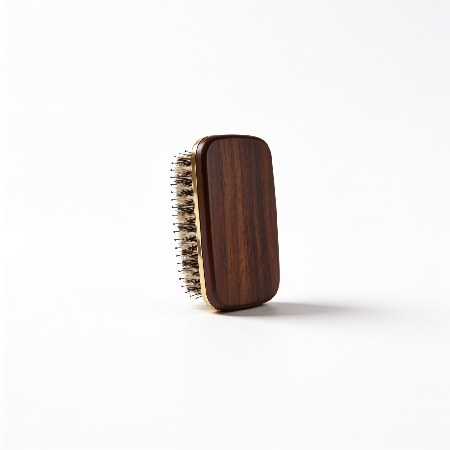 Wooden Beard Brush in Dark Brown with Gold Rim and Natural Bristles