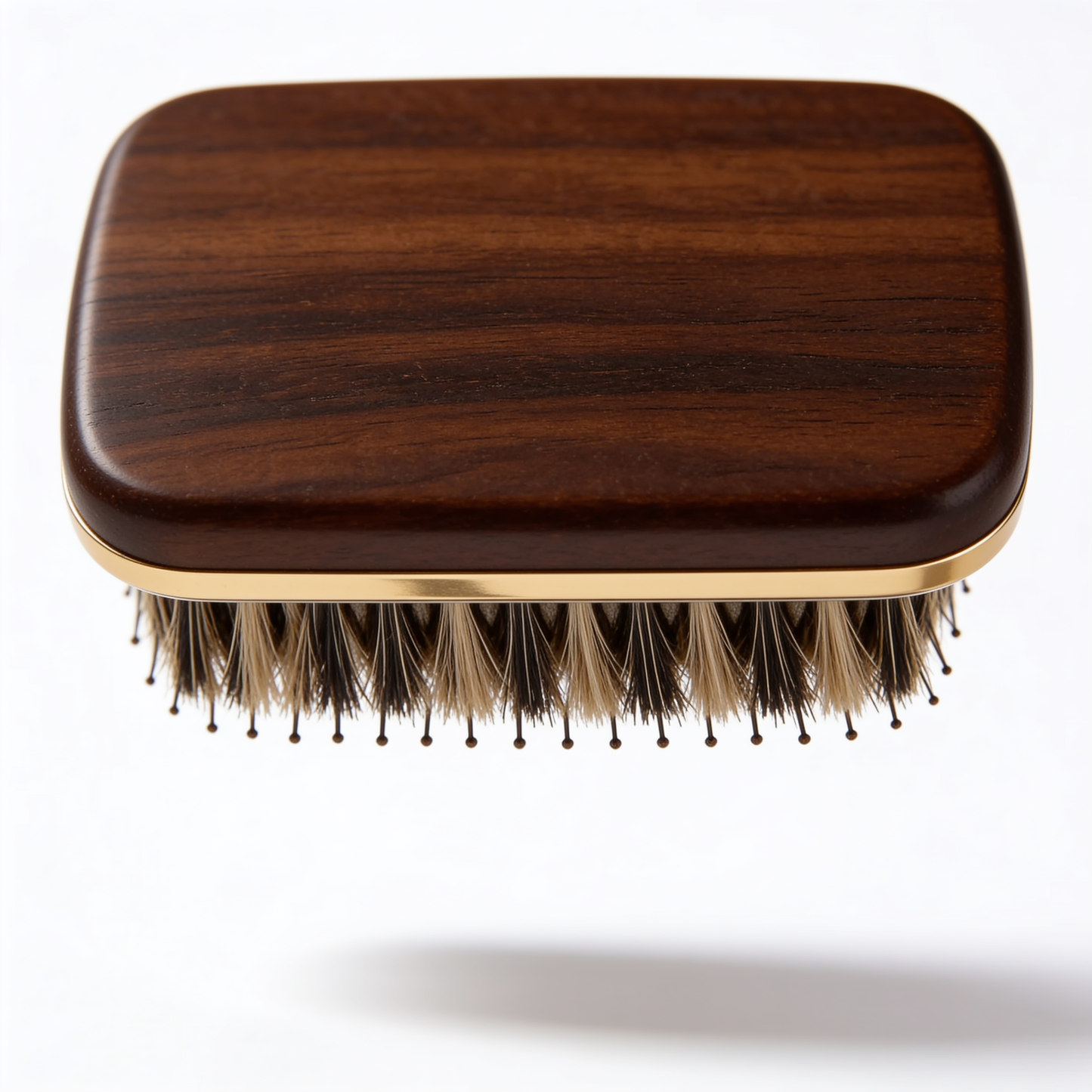 Wooden Beard Brush in Dark Brown with Gold Rim and Natural Bristles