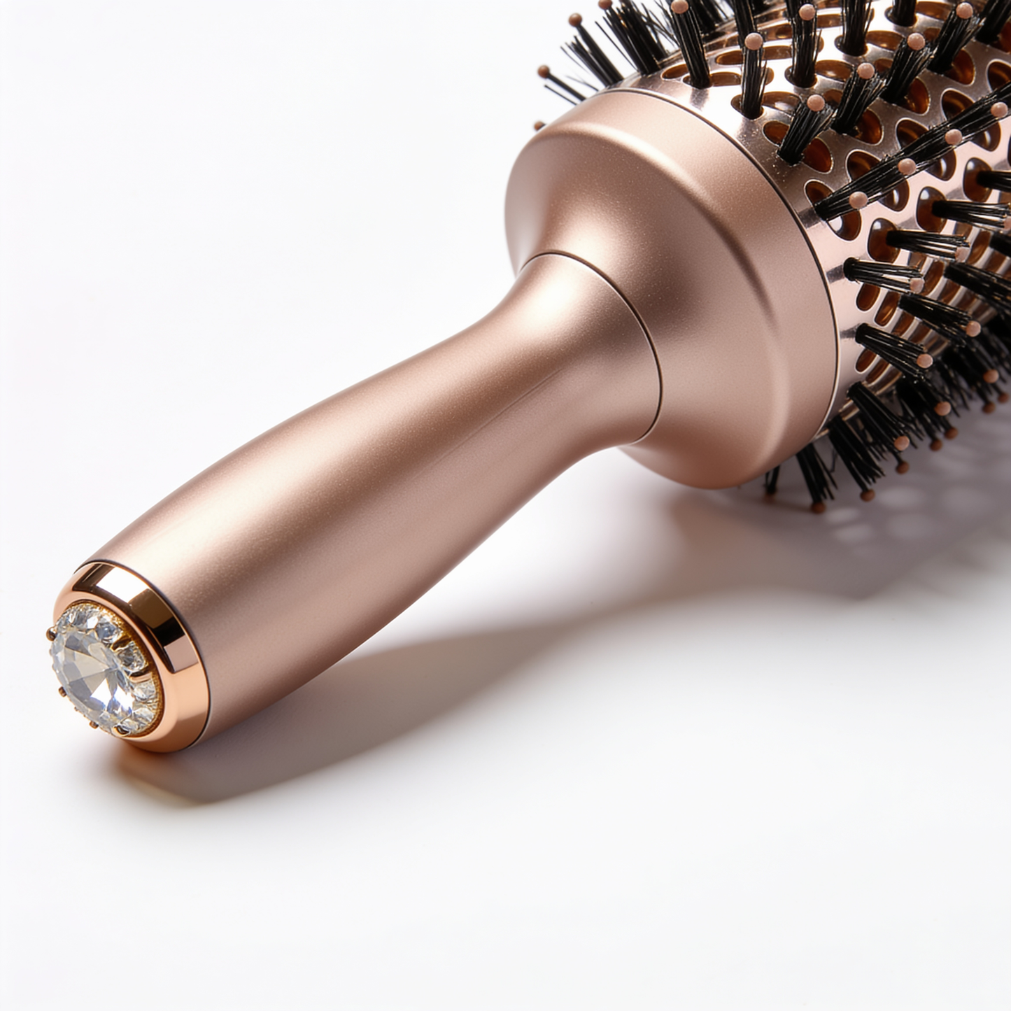 Round Barrel Brush in Rose Gold with Crystal-Set Handle and Vented Barrel