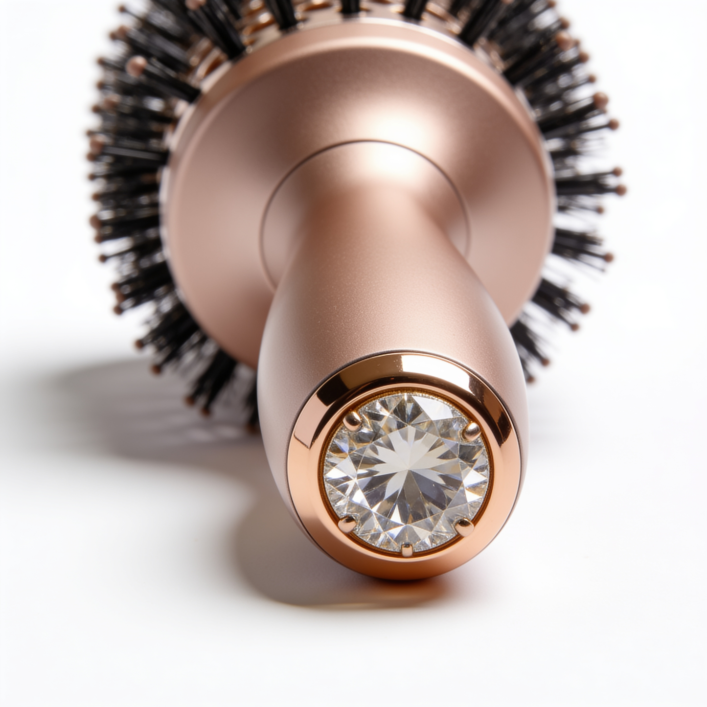 Round Barrel Brush in Rose Gold with Crystal-Set Handle and Vented Barrel