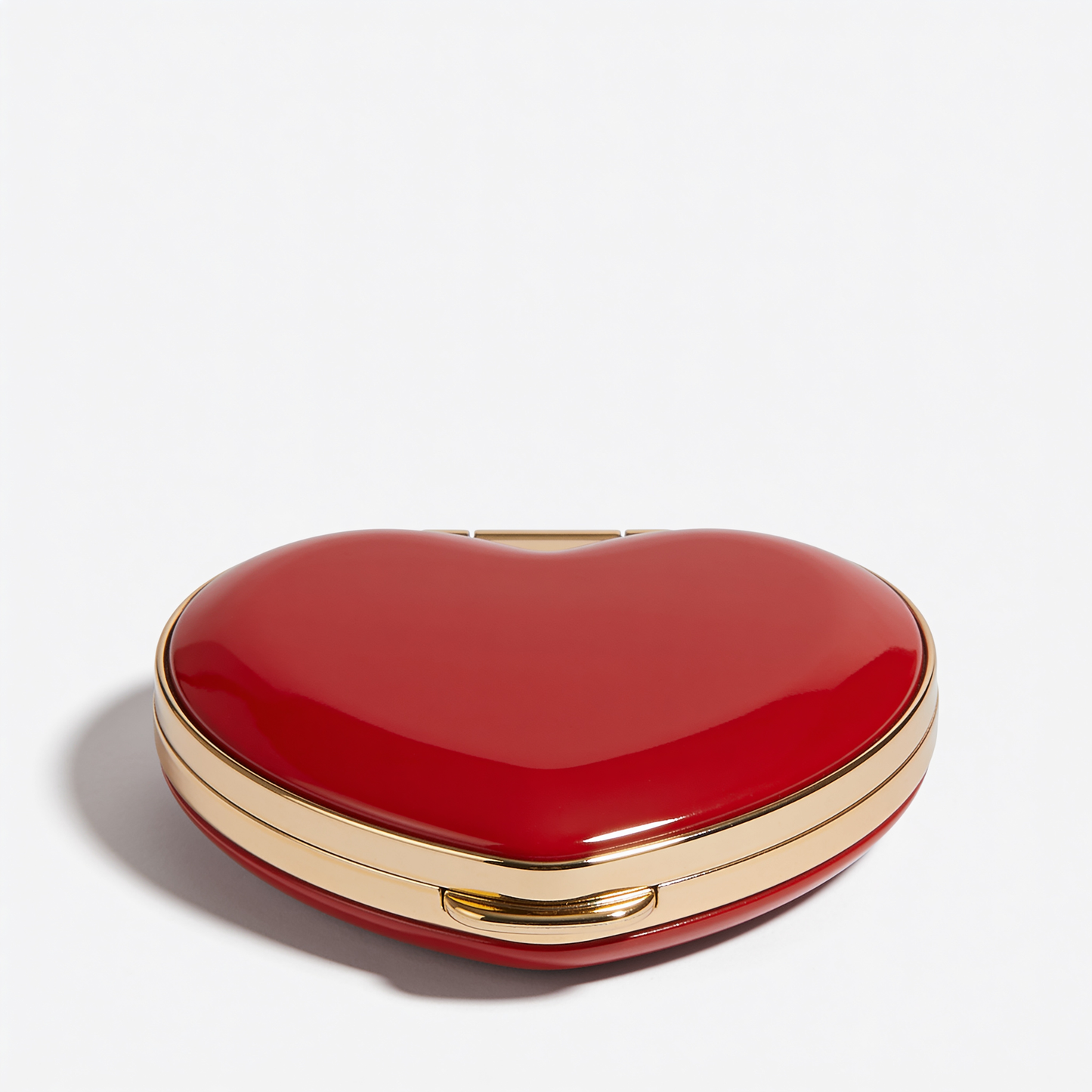 Heart-Shaped Compact Mirror in Red with Gold Trim