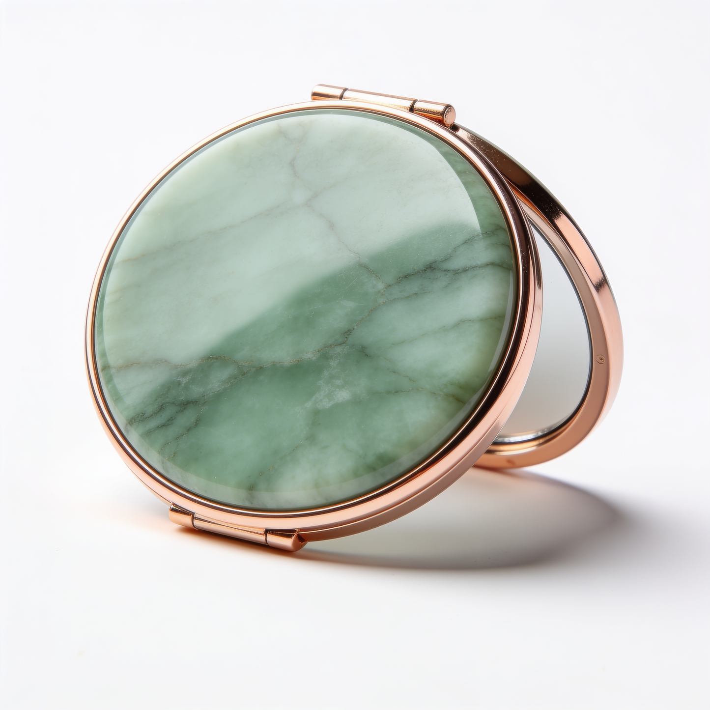 Round Compact Mirror in Green Marble with Rose Gold Rim